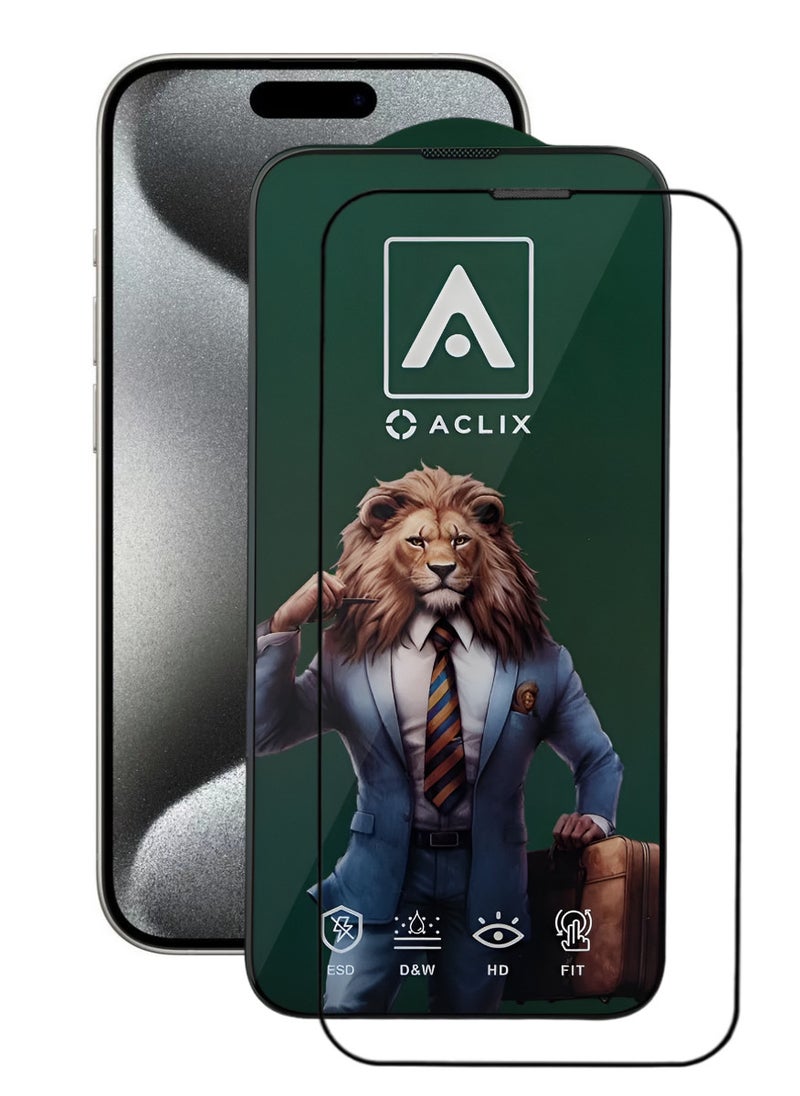 ACLIX Antistatic ESD Dustproof Premium Quality High Definition Tempered Glass Screen Protector Designed For  iPhone 15 Pro Max - Image 1