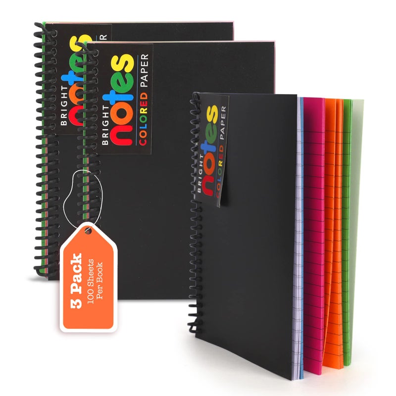 Manaloom Spiral Notebook, 5x7 Inch Notebooks - Wirebound College Ruled Note Books, Bright Neon Colored Lined Paper, Perforated Notepad Memo Books - Durable Poly Cover, Journaling Notebook - 100 Sheets - 3 Pack - Image 1