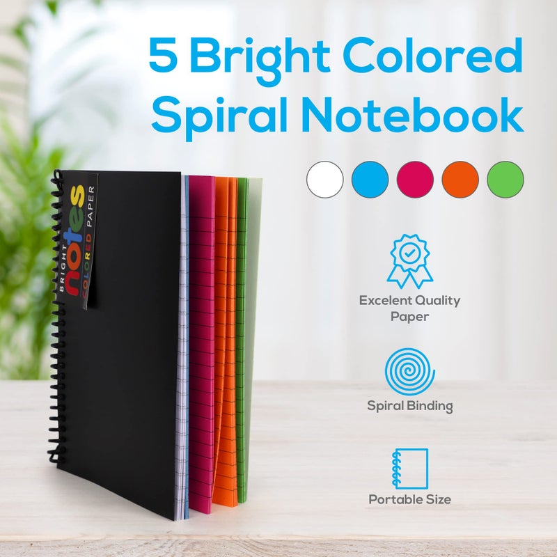 Manaloom Spiral Notebook, 5x7 Inch Notebooks - Wirebound College Ruled Note Books, Bright Neon Colored Lined Paper, Perforated Notepad Memo Books - Durable Poly Cover, Journaling Notebook - 100 Sheets - 3 Pack - Image 3