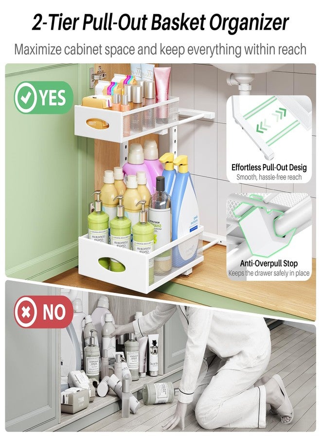 Kitstorack Under Sink Organizer, 2-Pack Pull Out Cabinet Organizer 2 Tier Metal Slide Out Storage Shelf Rack, L-Shaped Adjustable Height,Mesh Sliding Drawer for Kitchen, Bathroom, Laundry, Pantry, White, XL - Image 4