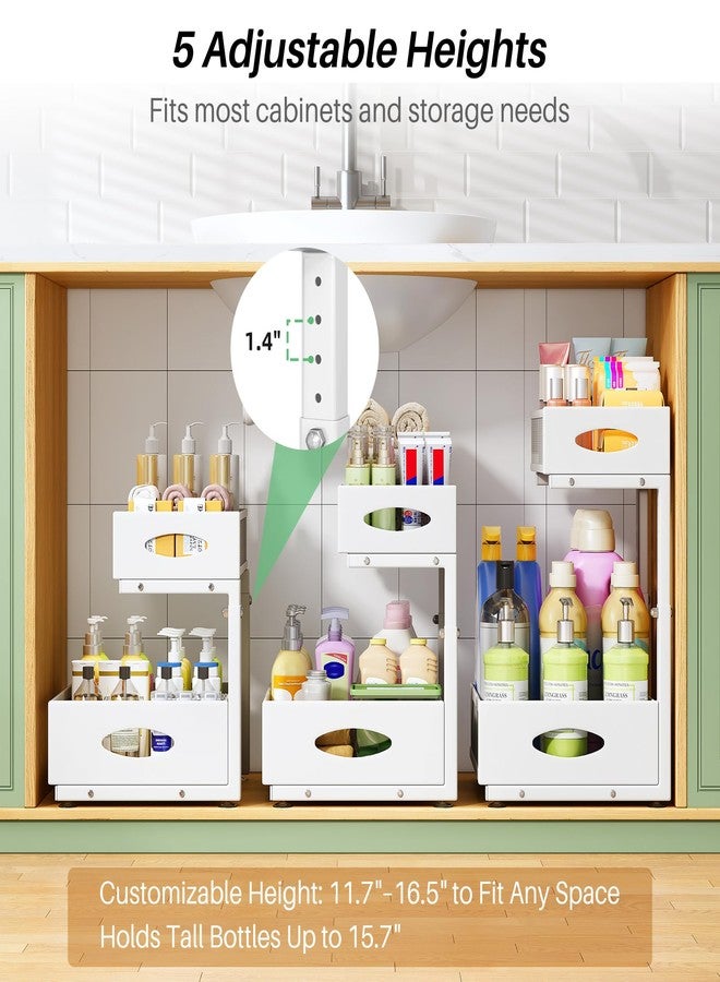 Kitstorack Under Sink Organizer, 2-Pack Pull Out Cabinet Organizer 2 Tier Metal Slide Out Storage Shelf Rack, L-Shaped Adjustable Height,Mesh Sliding Drawer for Kitchen, Bathroom, Laundry, Pantry, White, XL - Image 5