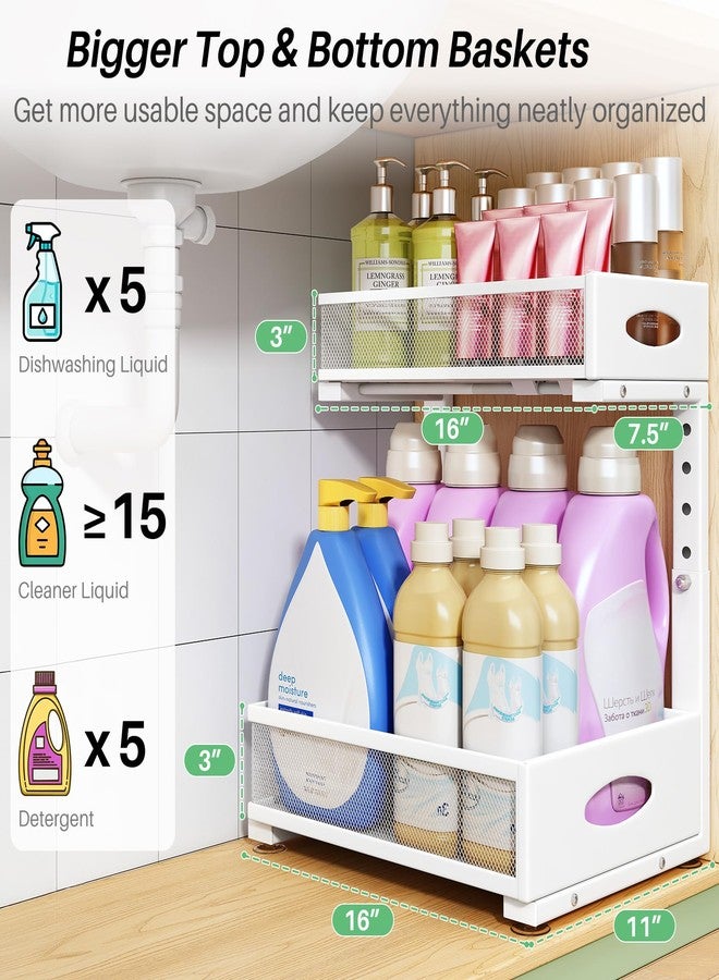 Kitstorack Under Sink Organizer, 2-Pack Pull Out Cabinet Organizer 2 Tier Metal Slide Out Storage Shelf Rack, L-Shaped Adjustable Height,Mesh Sliding Drawer for Kitchen, Bathroom, Laundry, Pantry, White, XL - Image 3