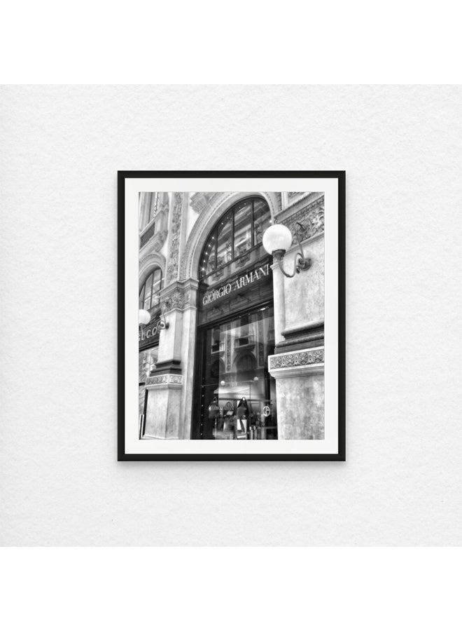 Art Decor Framed Fine Art Portrait Print of Giorgio Armani Boutique Black and White Fashion Photography Luxury Storefront Monochrome Wall Décor for Living Room Bedroom Office - Image 1