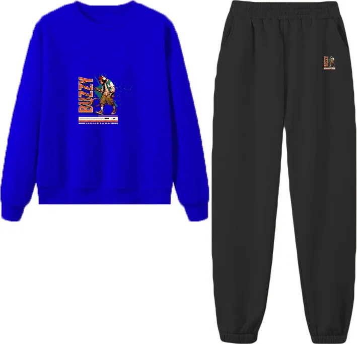 DogFish Tracksuit Set Oversize Buzzynoise Printed Tracksuit Set,lover,couple Combination Navy Blue