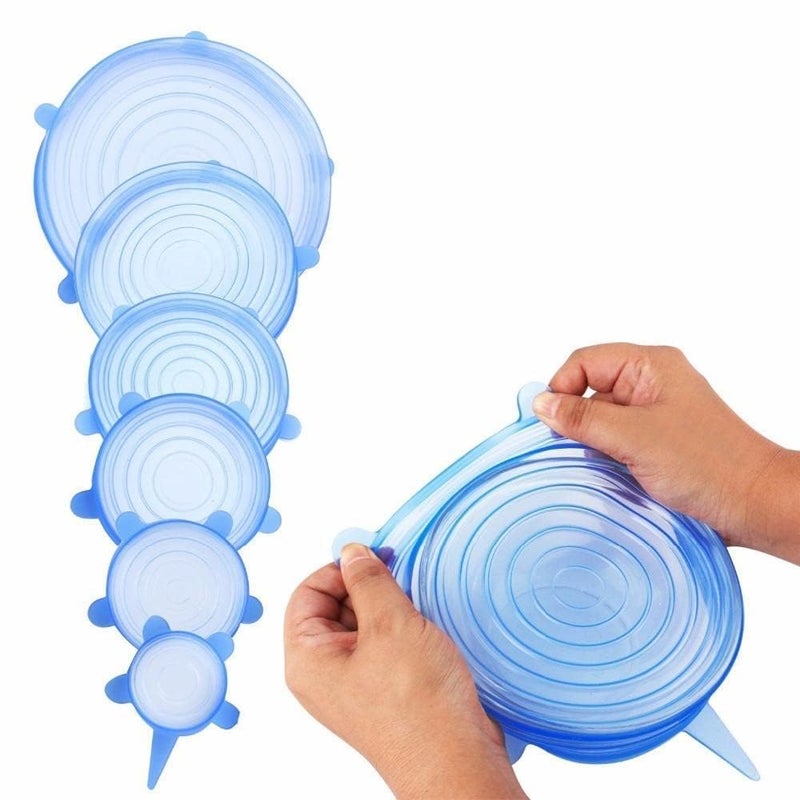 Microwave Safe Silicone Stretch Lids reuseable Flexible Covers for Rectangle, Round, Square Bowls, Dishes, Plates, Cans, Jars, Glassware and Mugs Silicone Lid Set of 6 - Image 1