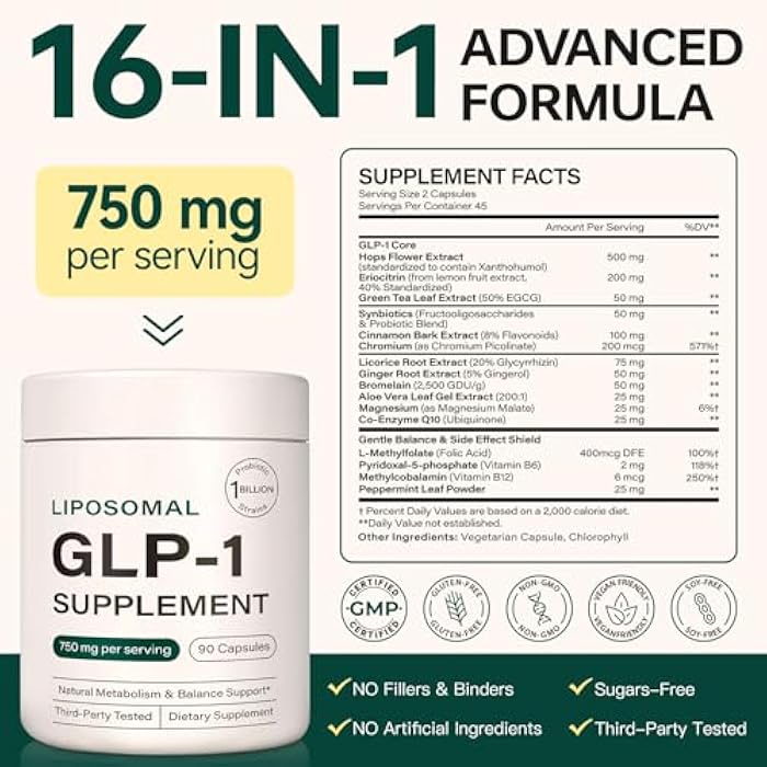 Ninsiec GLP-1 Probiotic Supplement, Support GLP1 Naturally for Women and Men, with Prebiotic & Probiotic Blend,Hunger, Cravings, Gut Health (90 Capsules) - Image 2