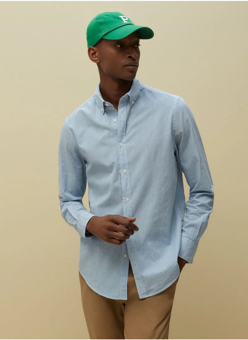 او في اس PIOMBO regular-fit seersucker shirt