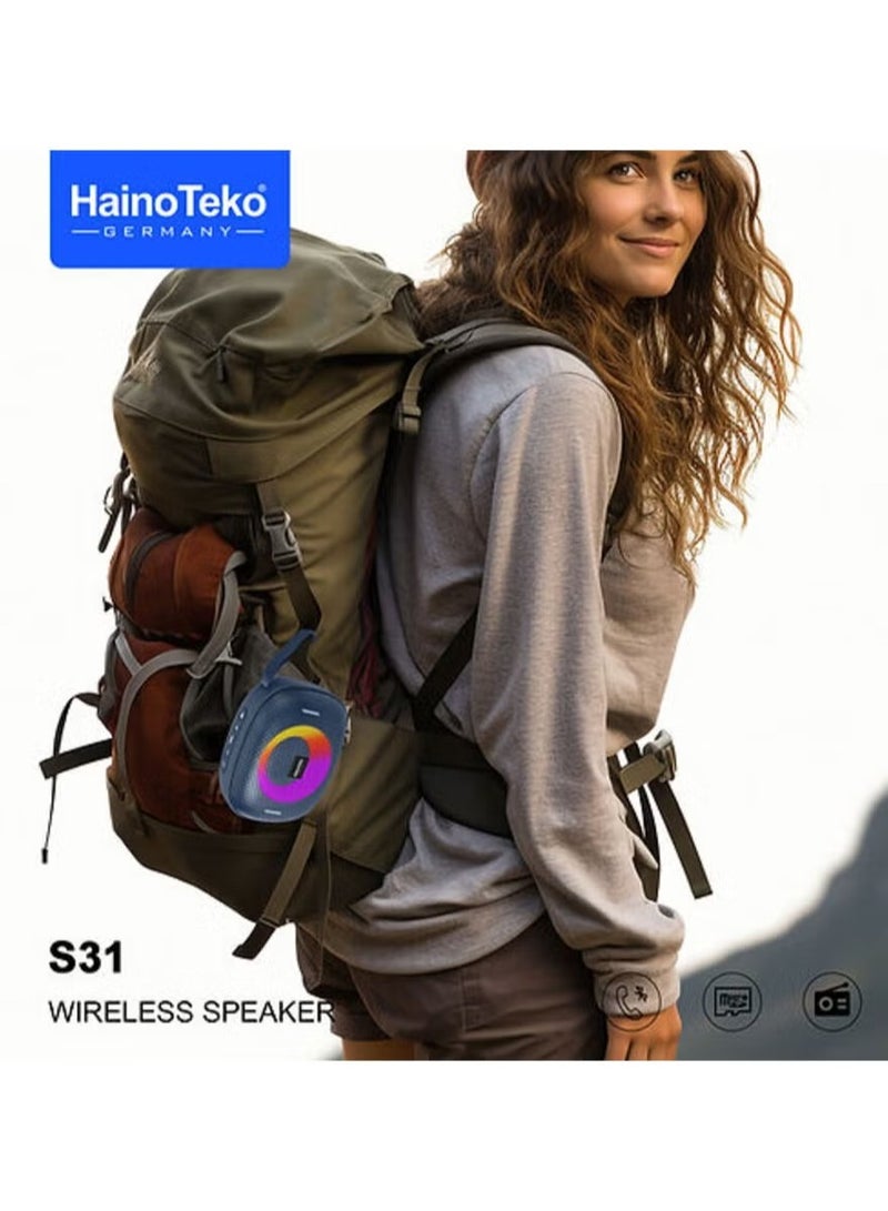 Haino Teko Germany S31 Portable Wireless Bluetooth Speaker – High-Quality Sound, Compact Design, Powerful Bass, Bluetooth Connectivity, Red Color, Perfect for Parties, Outdoor Activities, and Home Use - Image 3