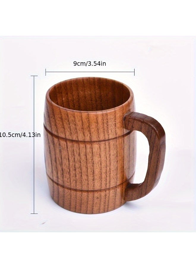 SILADEFU Wooden coffee cups, heat-resistant tea cups, solid wood barrel-shaped tea cups, milk tea cups, coffee cups, natural wood cups with handles and wide bellies, heat-resistant. - Image 3