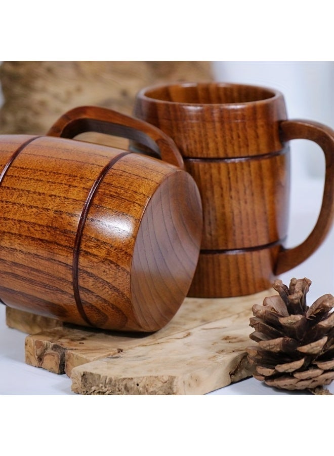 SILADEFU Wooden coffee cups, heat-resistant tea cups, solid wood barrel-shaped tea cups, milk tea cups, coffee cups, natural wood cups with handles and wide bellies, heat-resistant. - Image 5