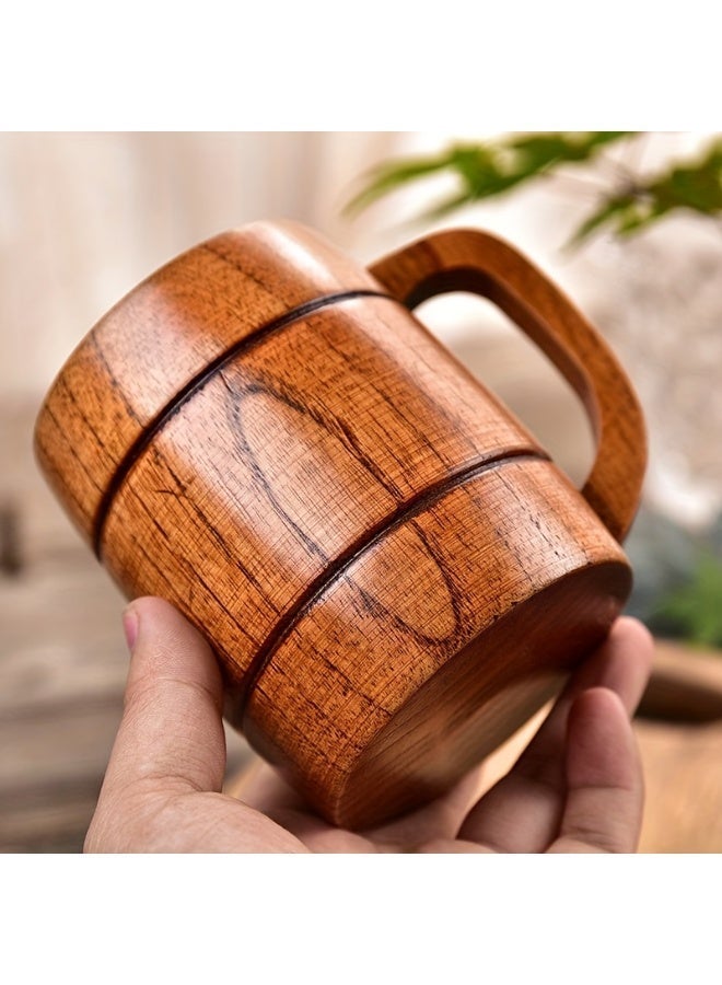 SILADEFU Wooden coffee cups, heat-resistant tea cups, solid wood barrel-shaped tea cups, milk tea cups, coffee cups, natural wood cups with handles and wide bellies, heat-resistant. - Image 4