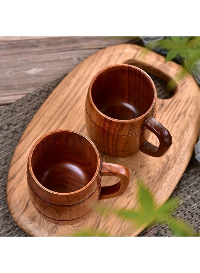 SILADEFU Wooden coffee cups, heat-resistant tea cups, solid wood barrel-shaped tea cups, milk tea cups, coffee cups, natural wood cups with handles and wide bellies, heat-resistant. - Image 2