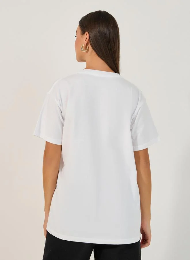 Styli Oversized Short Sleeve Cat Graphic Round Neck T-shirt