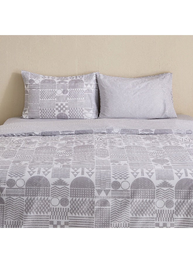Home Box Geometric Grey Cotton Duvet Cover Set for Adults - Image 2