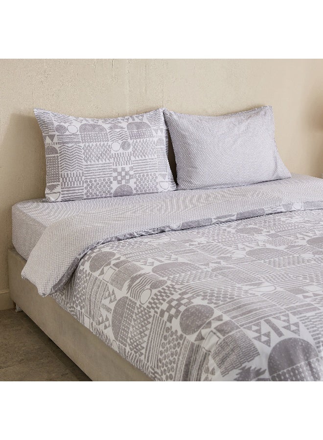 Home Box Geometric Grey Cotton Duvet Cover Set for Adults - Image 1
