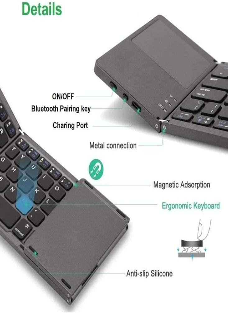 Oasisgalore - Oasisgalore Foldable Wireless Keyboard Mini Bluetooth Keyboard with Touchpad for Phone Laptop PC - Image 1