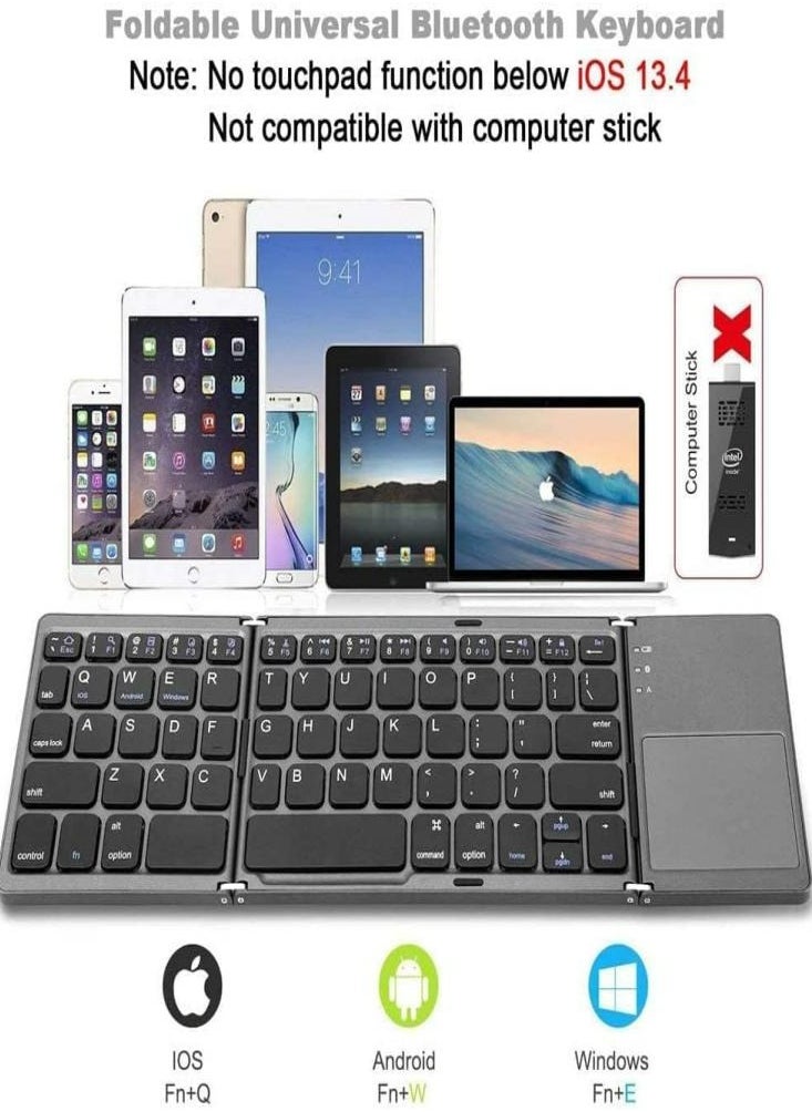 Oasisgalore - Oasisgalore Foldable Wireless Keyboard Mini Bluetooth Keyboard with Touchpad for Phone Laptop PC - Image 1