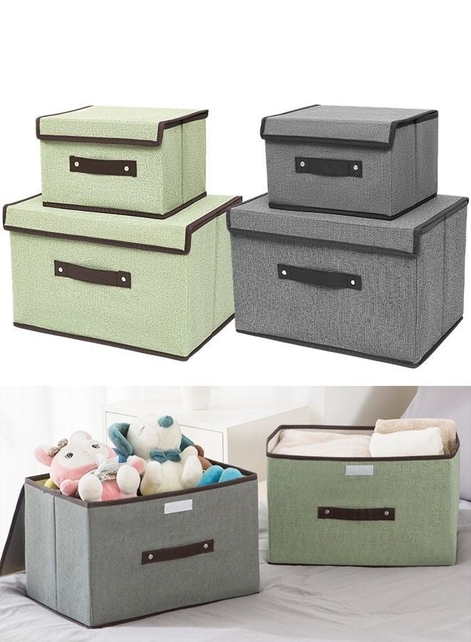 MIXDE 4-Piece Linen Large Collapsible Fabric Stroage Box With Lids Kit,Washable Fabric Storage Bins For Home Office Storage - Image 1
