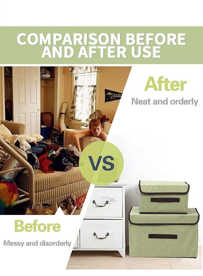 MIXDE 4-Piece Linen Large Collapsible Fabric Stroage Box With Lids Kit,Washable Fabric Storage Bins For Home Office Storage - Image 3