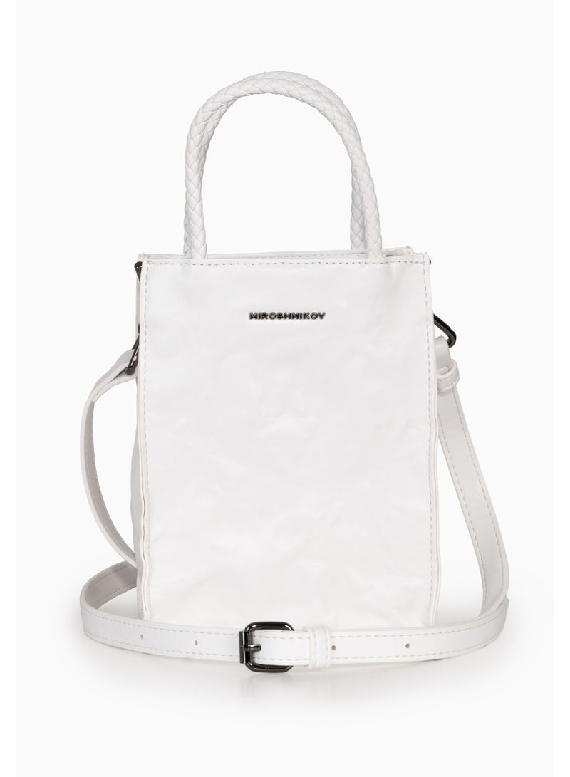 Miroshnikov Women’s Mini Shopper Bag, Textured Matte PU Leather, Small Toile Shoulder Bag with Full Zip Closure, Lightweight Compact Tote, Stylish Daily, Travel & Party Use, White, 1 Piece - Image 3