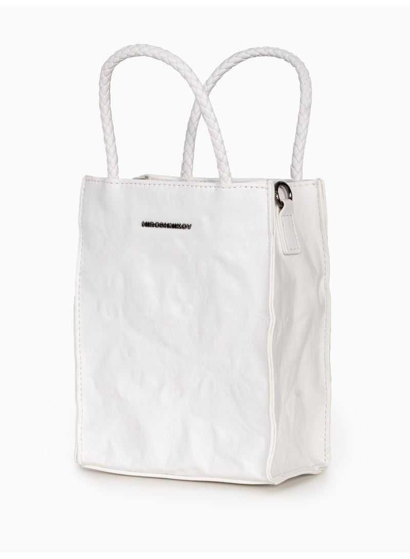 Miroshnikov Women’s Mini Shopper Bag, Textured Matte PU Leather, Small Toile Shoulder Bag with Full Zip Closure, Lightweight Compact Tote, Stylish Daily, Travel & Party Use, White, 1 Piece - Image 5