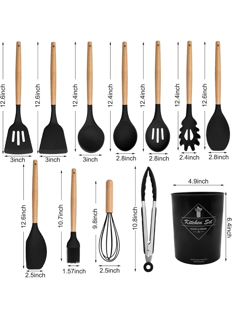 NESTIFY NESTIFY 12 Pcs Heat Resistant Silicone Spatula with Wooden Handle Kitchen Utensil for Cooking Baking Mixing Flexible Non Toxic Silicon Cookware Tools with Holder Kitchen Accessories Items  - Image 2