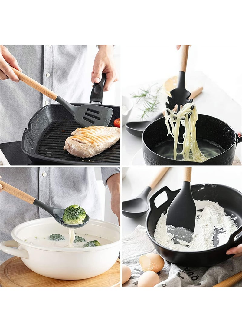 NESTIFY NESTIFY 12 Pcs Heat Resistant Silicone Spatula with Wooden Handle Kitchen Utensil for Cooking Baking Mixing Flexible Non Toxic Silicon Cookware Tools with Holder Kitchen Accessories Items  - Image 5
