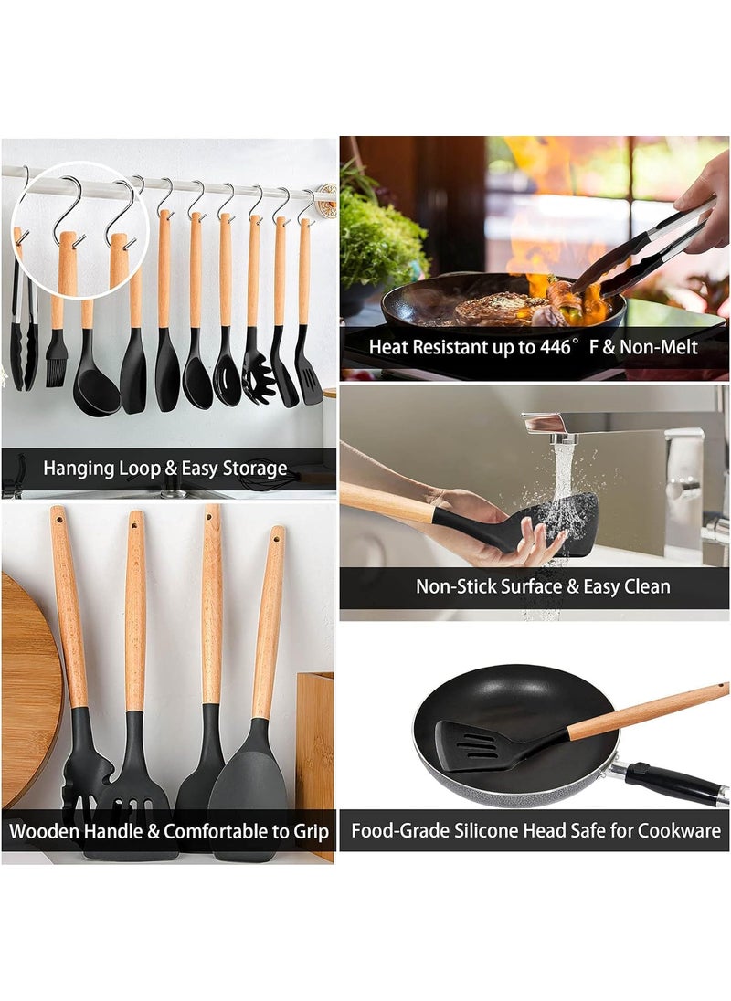 NESTIFY NESTIFY 12 Pcs Heat Resistant Silicone Spatula with Wooden Handle Kitchen Utensil for Cooking Baking Mixing Flexible Non Toxic Silicon Cookware Tools with Holder Kitchen Accessories Items  - Image 4