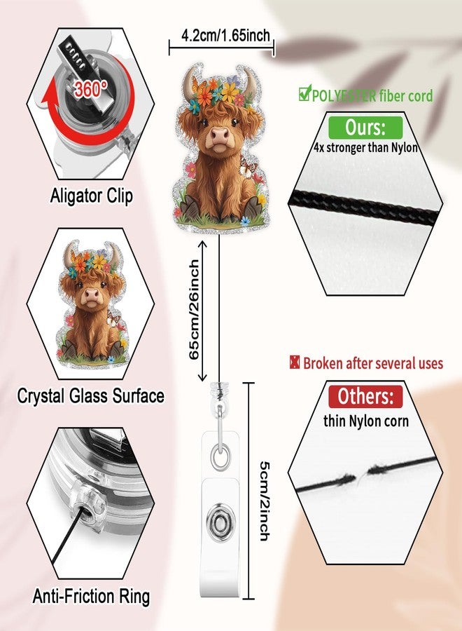 VOCHIC Highland Cow Badge Reel, Cute Cow Badge Clip, Funny Badge Reels Retractable for Nurses, Retractable Badge Holders with Clips, Durable Nylon Retractable Rope for Doctor Student Teacher Office - Image 4