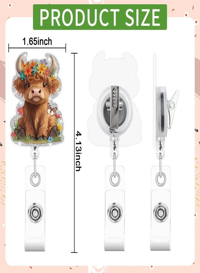 VOCHIC Highland Cow Badge Reel, Cute Cow Badge Clip, Funny Badge Reels Retractable for Nurses, Retractable Badge Holders with Clips, Durable Nylon Retractable Rope for Doctor Student Teacher Office - Image 3