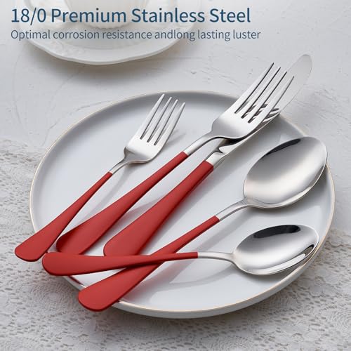 Onlycooker Red Silverware Set 20 Piece 18/0 Stainless Steel Flatware Red Handle Cutlery Set Service for 4 Fork Knife Spoon Set Mirror Finish Dishwasher Safe - Image 4