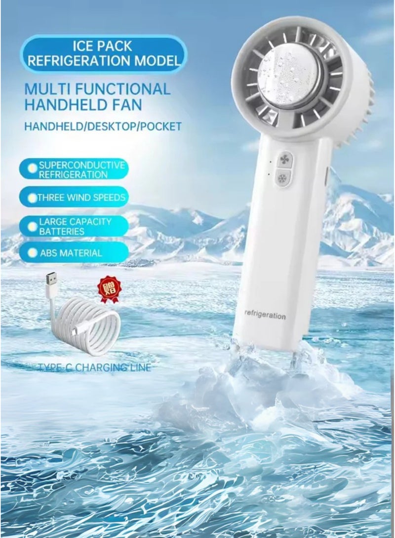 MIKUSO Handheld Iced Semiconductor Refrigeration Fan with Stand – USB Rechargeable, 5 Speed Settings, Portable Desktop & Outdoor Cooling Fan with Long Battery Life - Image 3