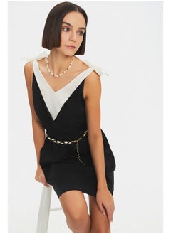 JUNE June Women Color Block Tie Detail Mini Dress Black  - Image 3