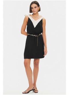 JUNE June Women Color Block Tie Detail Mini Dress Black  - Image 2