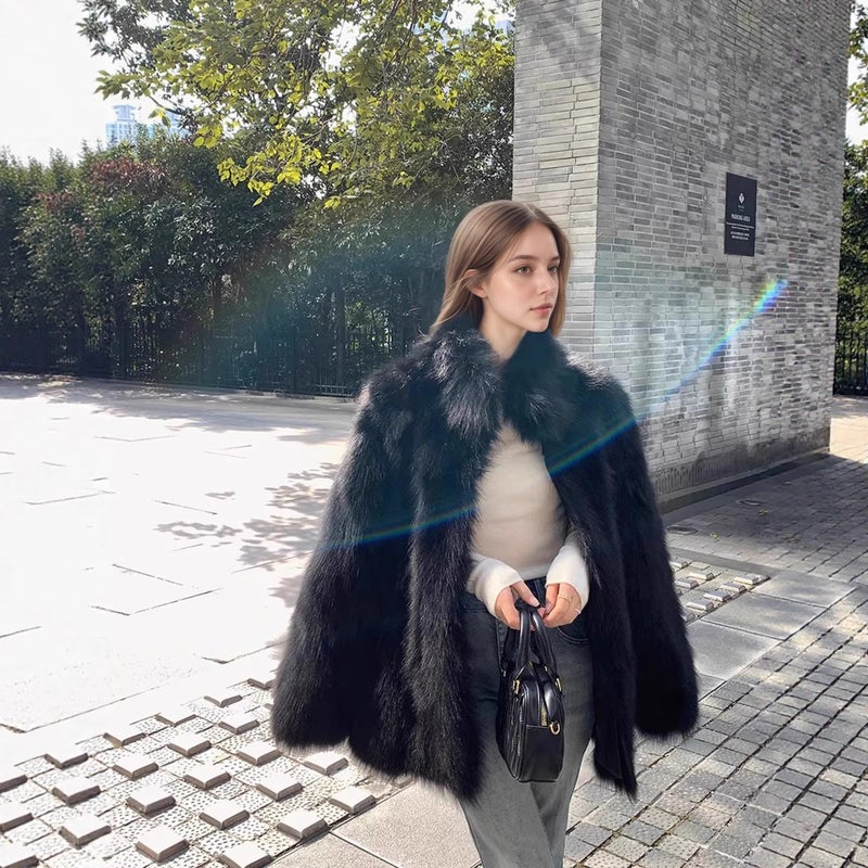 Women's Faux Fox Fur Coat, Winter Eco-Friendly Mid-Length Jacket - Image 1
