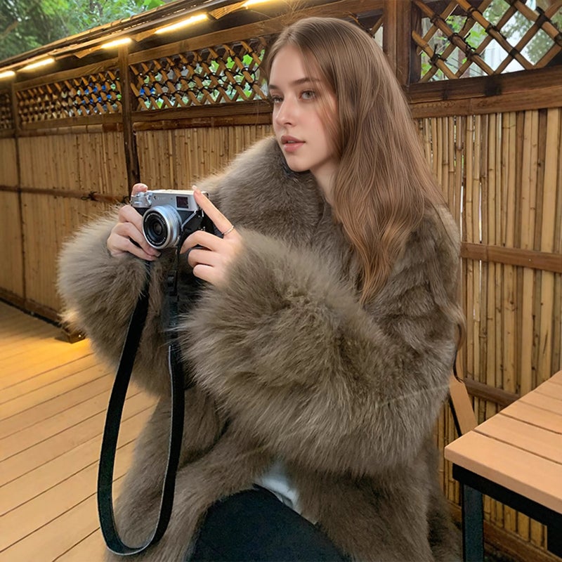 Women's Faux Fox Fur Coat, Winter Eco-Friendly Mid-Length Jacket - Image 3