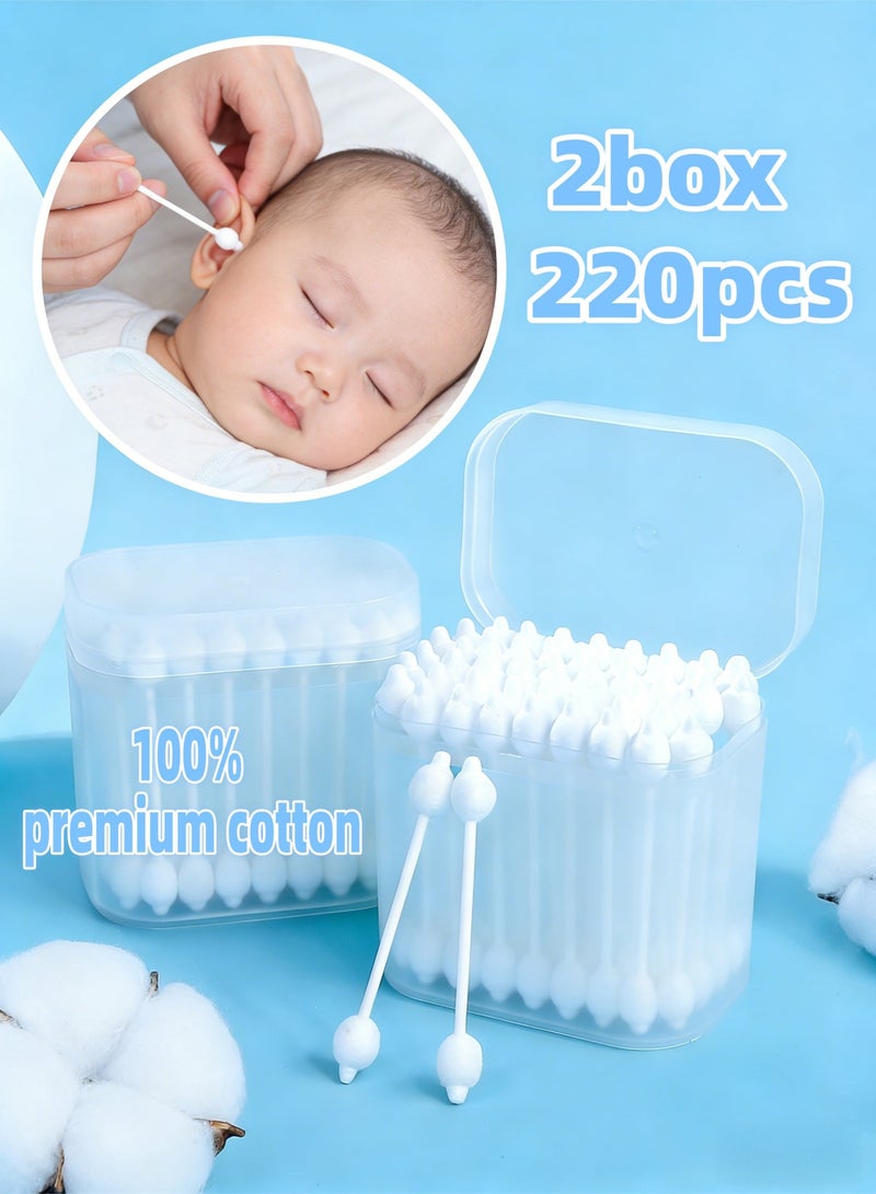 Angola Panda 220 sticks Baby Cotton Swabs, Organic Fragrance and Chlorine-Free Kids Safety Swabs, 100% Biodegradable Gentle Baby Qtips, Hypoallergenic Children Cotton Buds - Image 1