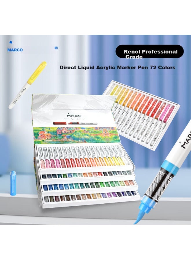 Marco Direct Liquid Acrylic Marker 72 Colors Professional Non-transparent Stackable Watercolor Pen For Girls Children Elementary School Students Birthday Children's Day Gift Pigment Pen Painti - Image 1