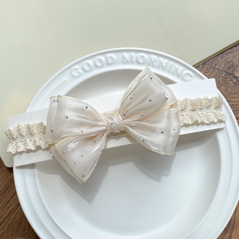 Generic Spring-Summer Girls Polka Dot Headband with Bow D10 Beige Bow Beige Hair Band 