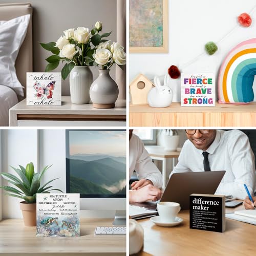 PUVOXHO Just Breathe Matters Wooden Sign Desk Decor, Funny Dandelion Wood Box Sign Décor for Home Office Farmhouse Bedroom, Yoga Spa Room Decor, Inspirational Gifts for Women Coworker Friend - Image 5