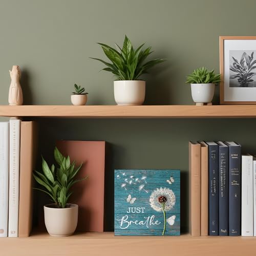 PUVOXHO Just Breathe Matters Wooden Sign Desk Decor, Funny Dandelion Wood Box Sign Décor for Home Office Farmhouse Bedroom, Yoga Spa Room Decor, Inspirational Gifts for Women Coworker Friend - Image 3
