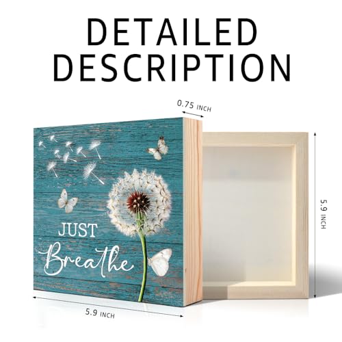 PUVOXHO Just Breathe Matters Wooden Sign Desk Decor, Funny Dandelion Wood Box Sign Décor for Home Office Farmhouse Bedroom, Yoga Spa Room Decor, Inspirational Gifts for Women Coworker Friend - Image 2