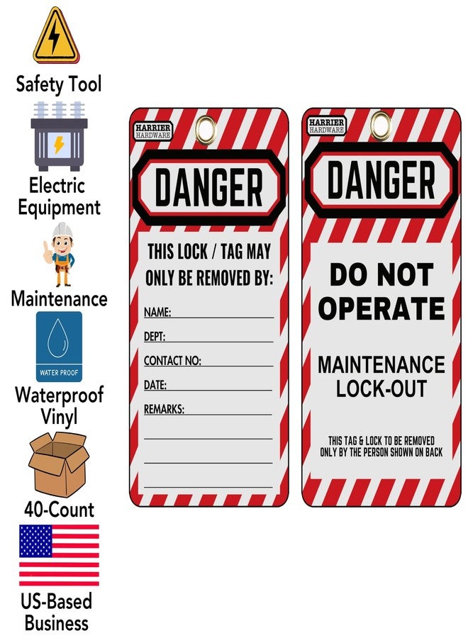 Harrier Hardware 40-Pack Vinyl with Brass Grommet, 3 x 5.5-inch, OSHA Compliant Lock Out Tags, Lockout Tagout - Image 2