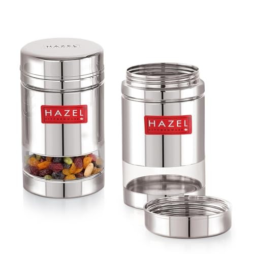 HAZEL Stainless Steel See Through Transparent Container | Kitchen Air Tight Storage Dabba Containers Set of 2, 600 ML - Image 1