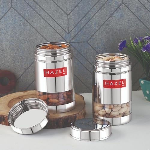 HAZEL Stainless Steel See Through Transparent Container | Kitchen Air Tight Storage Dabba Containers Set of 2, 600 ML - Image 2