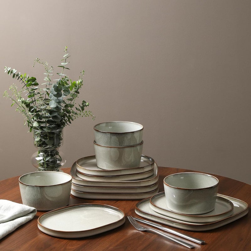 Stone Lain Cairo 12Piece Dinnerware Stoneware Plates and Bowls Microwave and Dishwasher Safe Includes Dinner and Salad Plates Cereal Bowls Dish Set for 4 Grey - Image 2