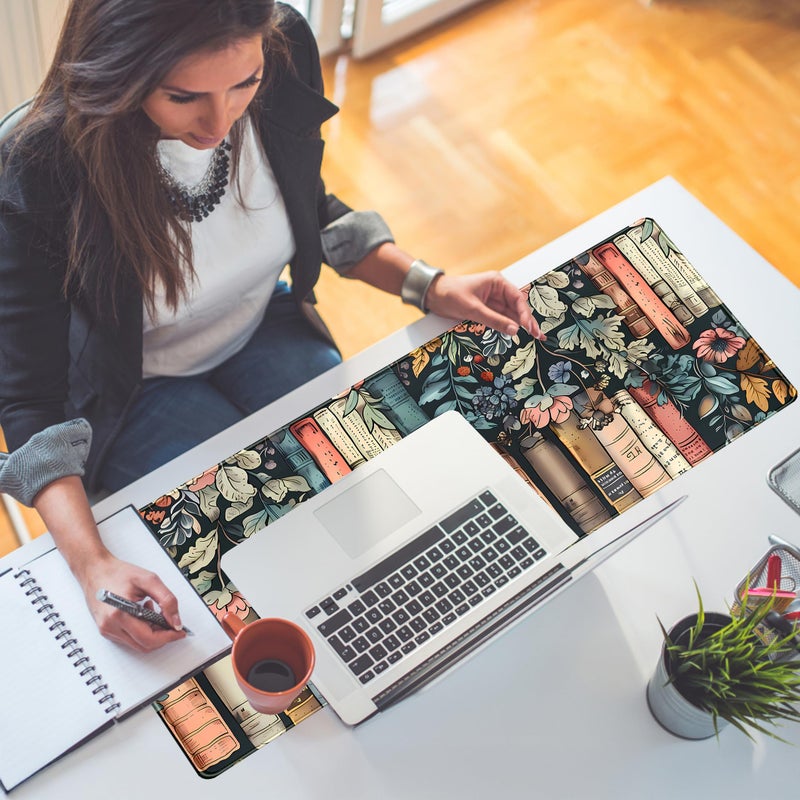 DSKGSJH Flowers Desk Pads Gaming Desk Mat Large Keyboard Mouse Pad XL, Book Elements Computer Desktop Mats, Extended Full Laptop Mouse Mat, Office & Home Decor for Women Desk Aesthetic 31.5" x 11.8" - Image 4