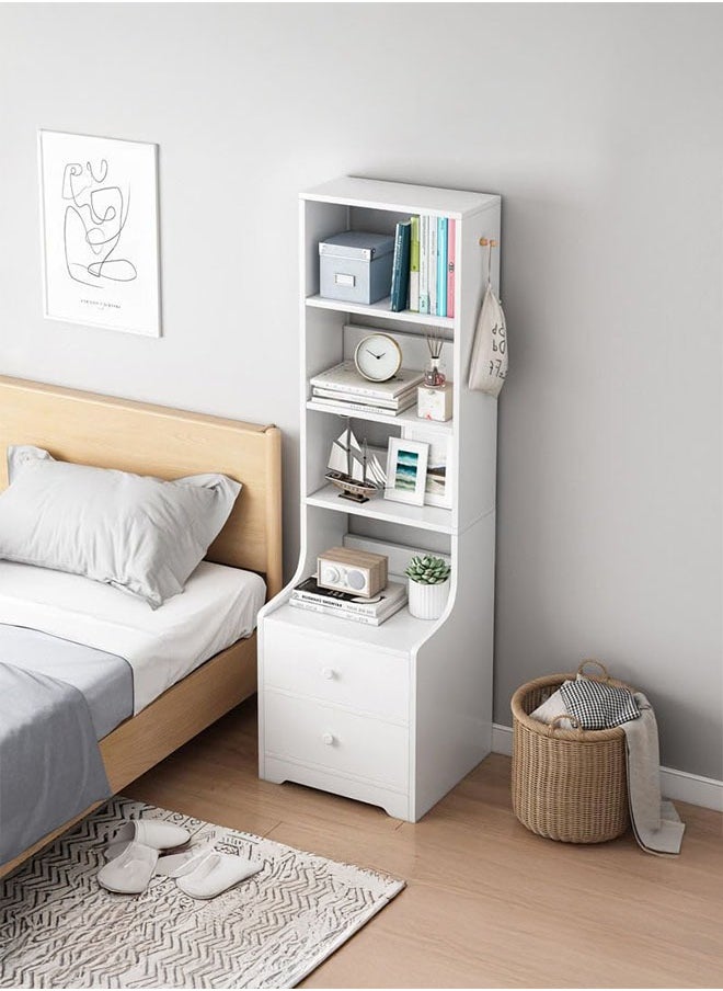 LEDIN - Tall bedside table shelf simple and luxurious Nordic style ins minimalist storage small bedside storage cabinet with two drawers 4 storage compartments - Image 1