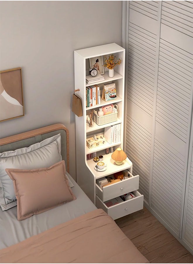 LEDIN - Tall bedside table shelf simple and luxurious Nordic style ins minimalist storage small bedside storage cabinet with two drawers 4 storage compartments - Image 1