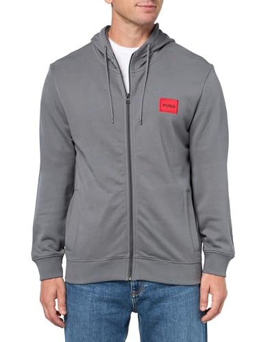 HUGO سويت شيرت هوديي برباط بسحاب من هوجو بتصميم عادي مع شعار مربع لون لافا سموك XXL